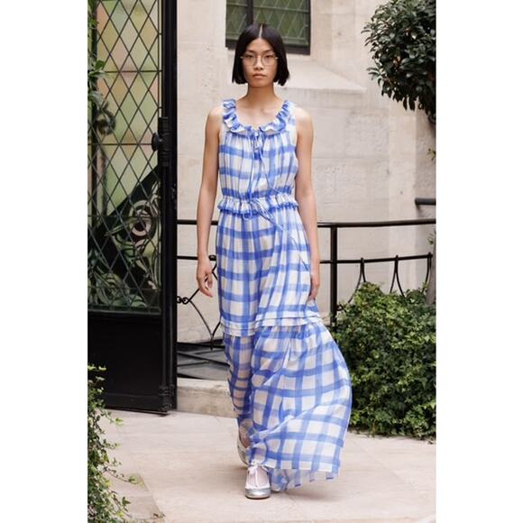 PAUL & JOE 100% Silk Charisme Dress Sleeveless Ruffle Gingham Plaid Maxi - Picture 16 of 16